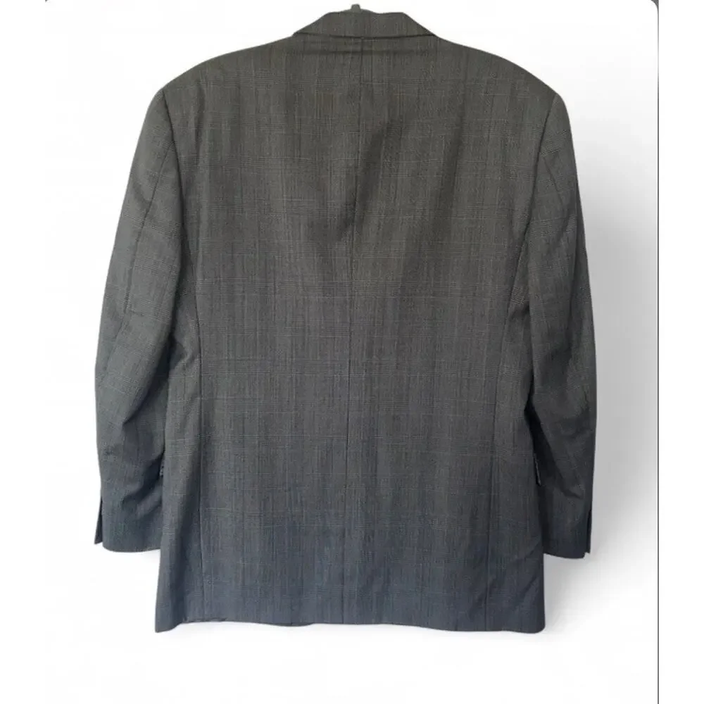 Hart Schaffner Marx Gray Check Wool 2 Piece Suit Set 40R Pants 34x30 USA Made